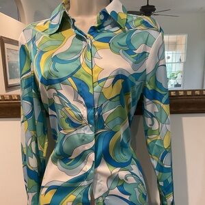 Boston Proper Blue and Green Abstract Button Down Shirt